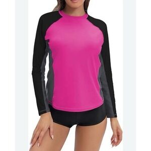 Halcurt Women UPF 50 Rash Guard Striped Long Sleeves Bathing Top Size XL